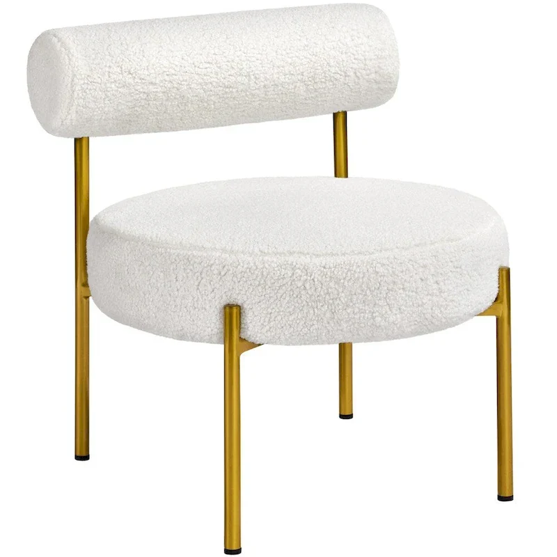 Yaheetech Boucle Gold Metal Legs Accent Chair With Round Padded Seat, White - 252326