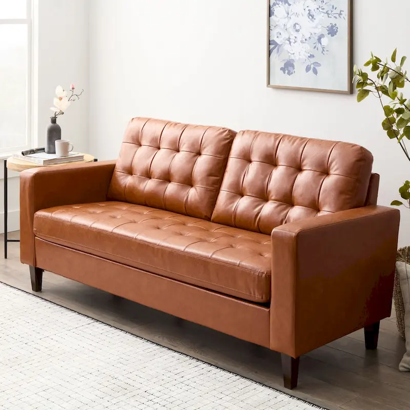 Brookside Brynn 76-in. Square-arm Faux Leather/Velvet/Fabric Sofa
