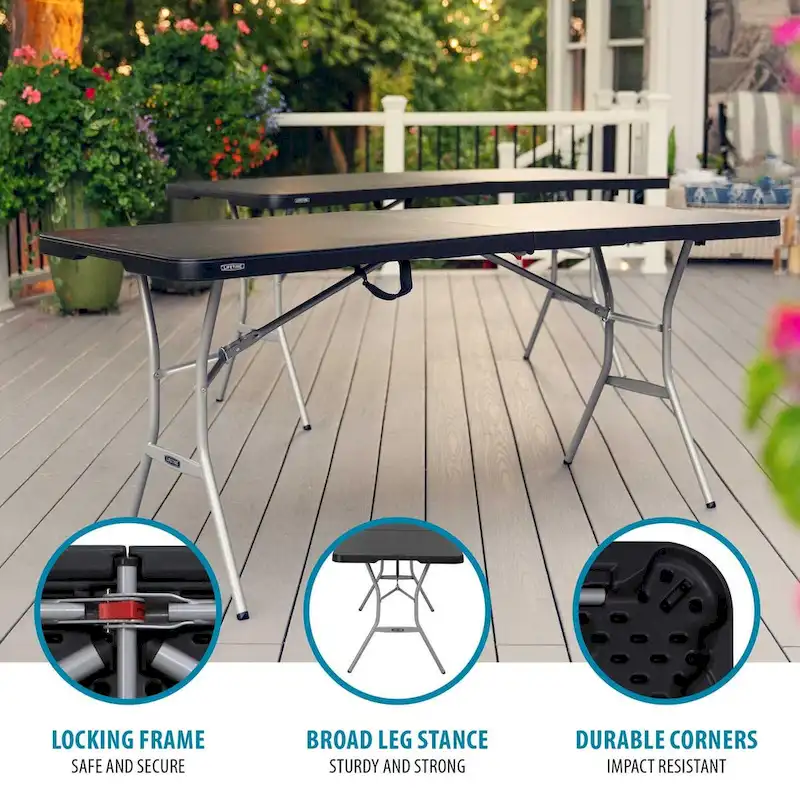 6-Foot Fold-In-Half Table, Black (Light Commercial)