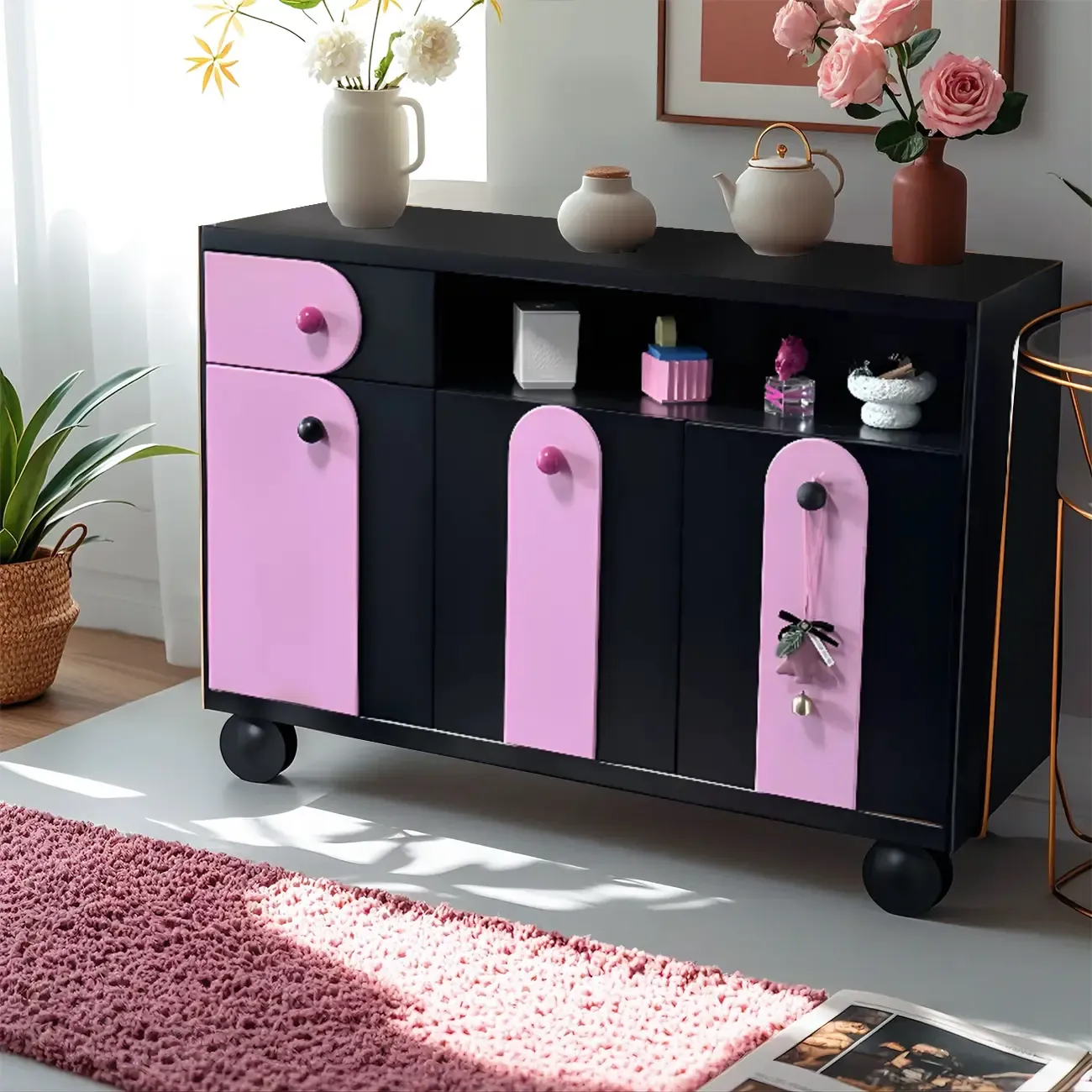 Adorable Purple Accent Cabinet with Exterior Shelf