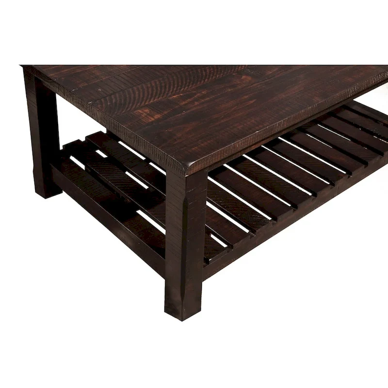 Farmhouse Coffee Table with Bottom Shelf, Grey/Espresso/White/Black/Honey, Pine Wood