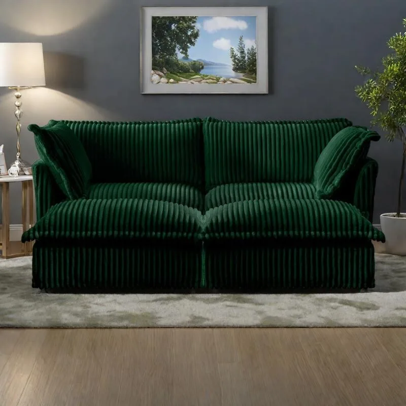 83.4 Corduroy 2-Seater Sofa Set with 2 Ottomans & Sleeper Function and Removable Slipcovers
