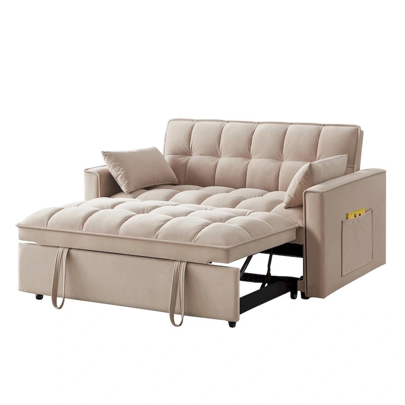 4-in-1 Pull-Out Sleeper Sofa Bed - Loveseat in Velvet -Convertible Couch Bed with Reclining Backrest,2 Side Pockets
