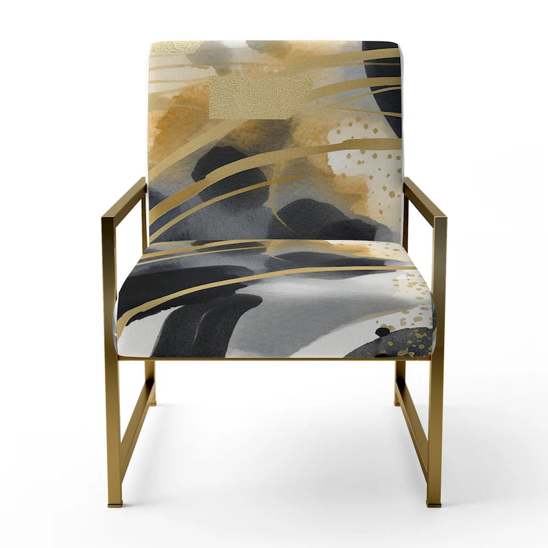 Designart Pastel Abstract With Blue Black & Gold Spots III Upholstered Fractals Accent Chair and Modern Arm Chair