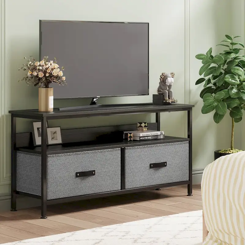 TV Stand with 3 Fabric Drawers & Open Shelves, Fits 55