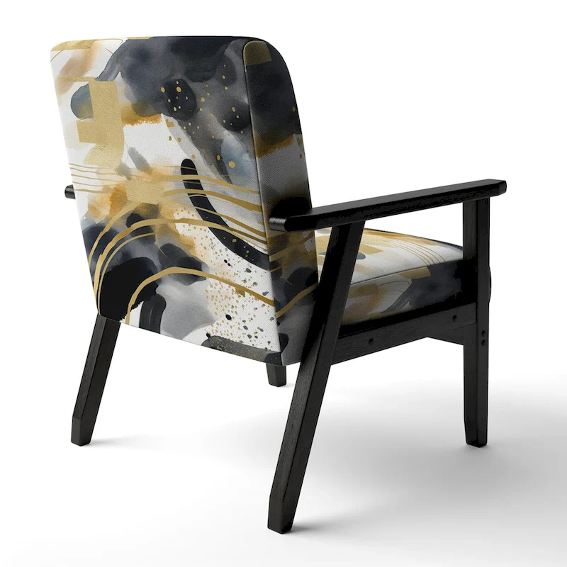 Designart Pastel Abstract With Blue Black & Gold Spots III Upholstered Fractals Accent Chair and Modern Arm Chair