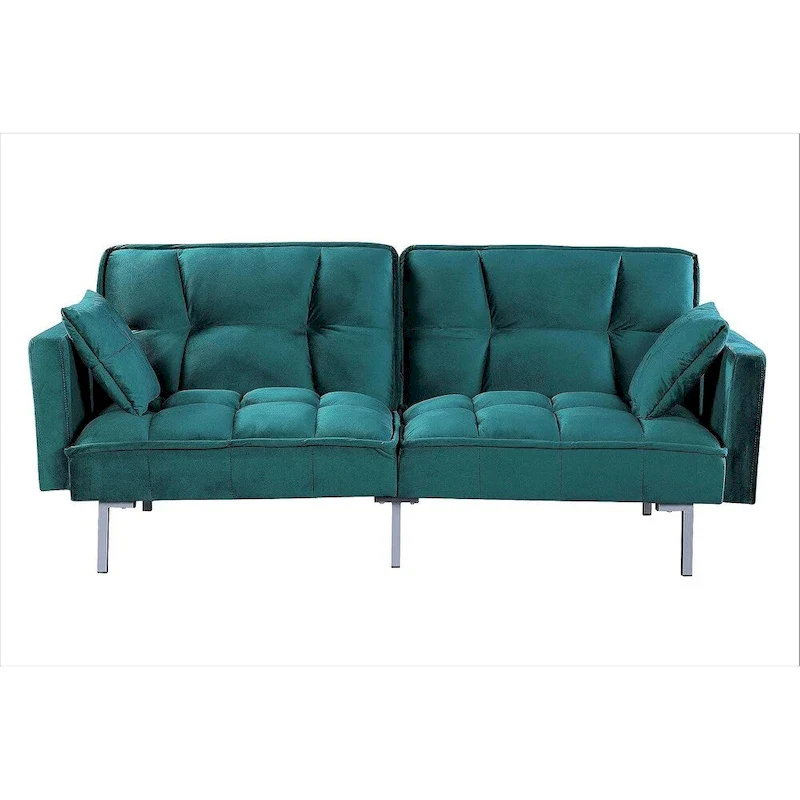 Regal Convertible Sleeper Sofa Bed Velvet Pull Out Couch with Mid-Century Style Tufted Design and Metal Legs