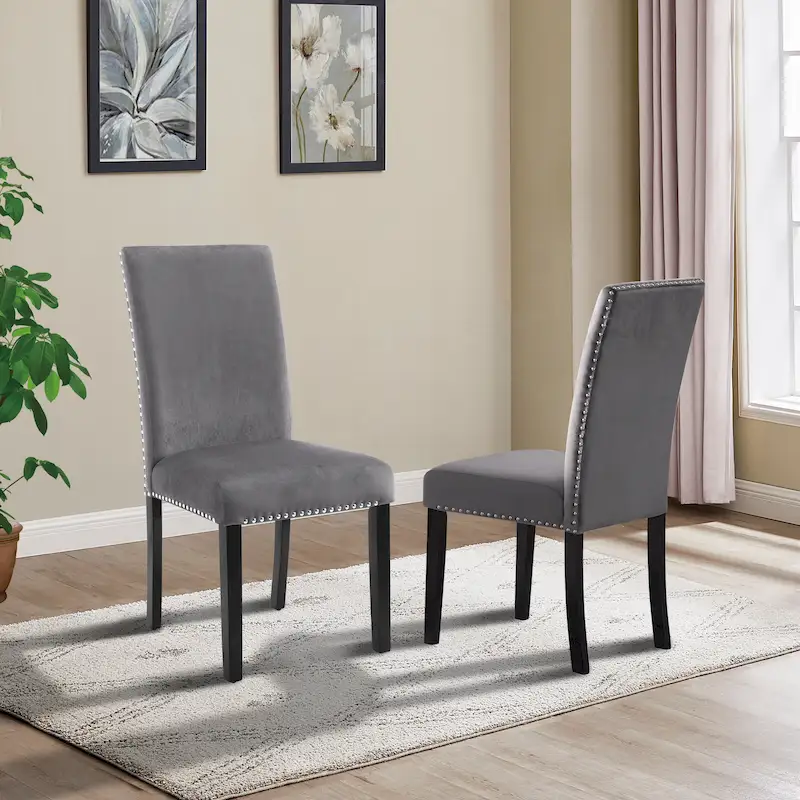 Cobre Contemporary Velvet Dining Chair with Nailhead Trim, Set of 2