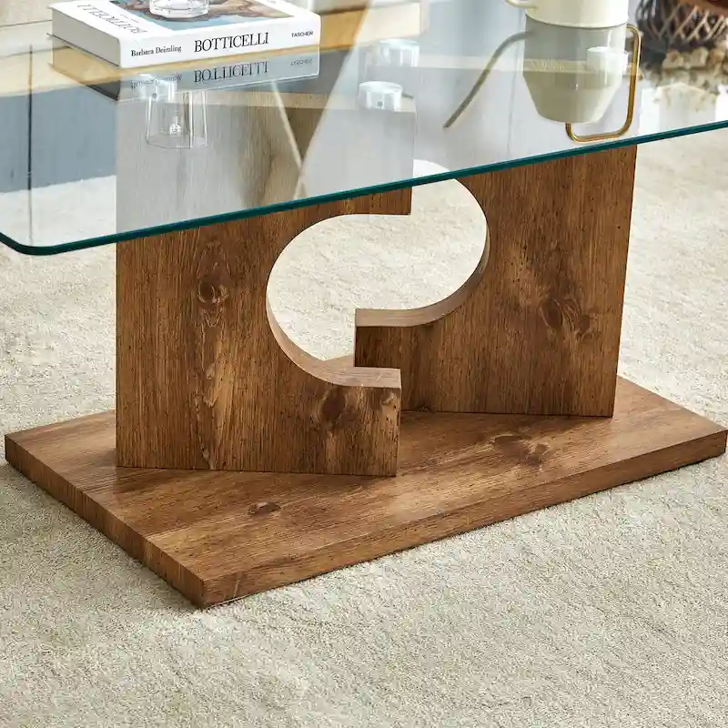 47.2 Modern Rectangular Coffee Table with Tempered Glass Tabletop and MDF Legs