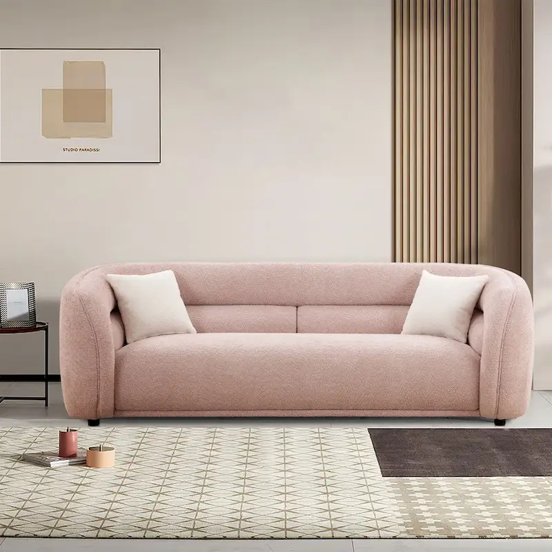 Modern Contemporary 91 Upholstered Curved Sofa With 2 Pillows for Living Room