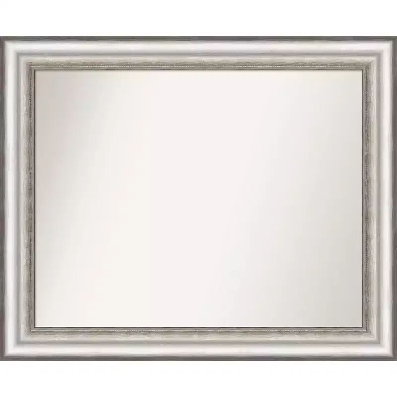 33" x 27" Non-Beveled Salon Silver Bathroom Wall Mirror - Amanti Art: Modern Rectangle, Includes Mounting Hardware