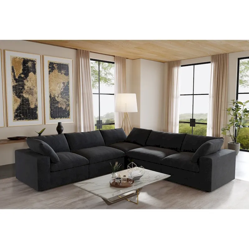 Living Room Sofa V-shaped Linen Modular Sofa Multiple Cushions Corner Couch