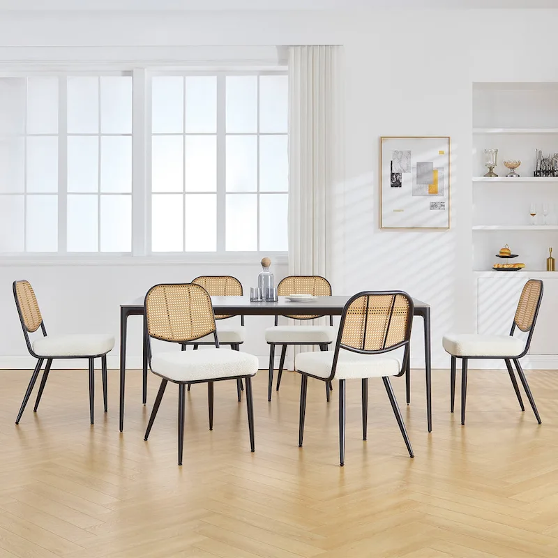 Upholstered Rattan Dining Chairs Side Chair Set of 2 - 33.86H x 18.9W x 22.83D