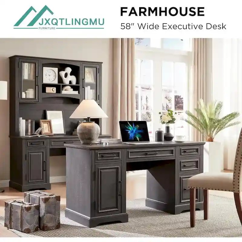 58  Large Computer Desk with Drawers, Embossed Texture Office Desk