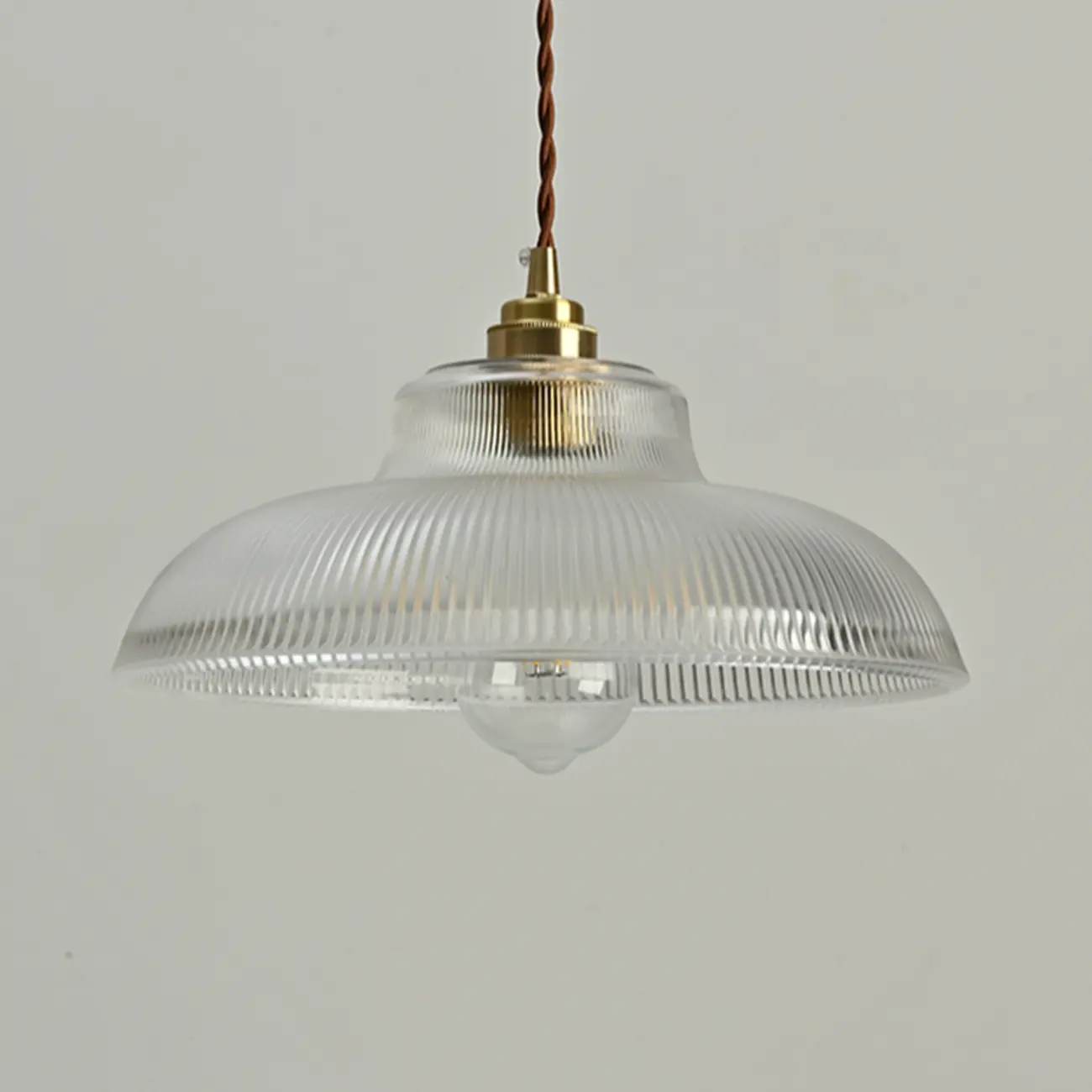 Green Fluted Glass Brass Dome Pendant Light