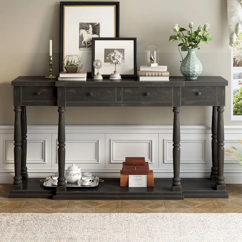 Antique Black Console Table - 63