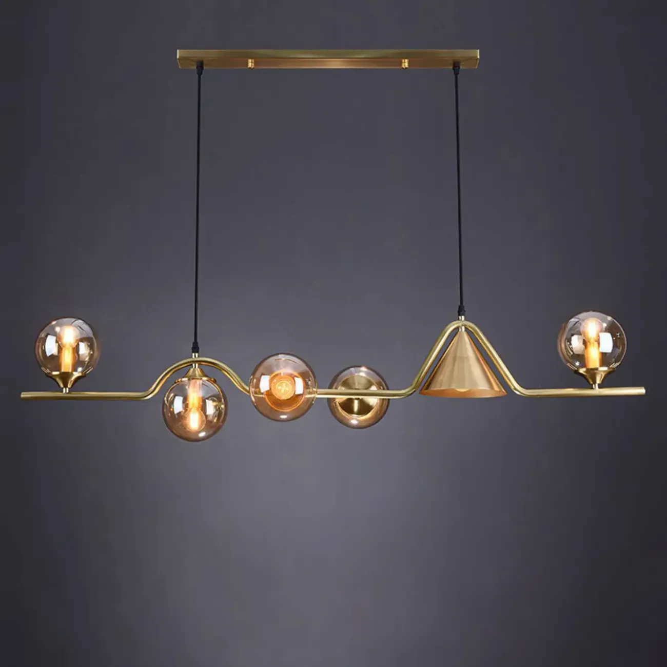 Dining Area Modern Brass Glass LED Island Pendant Light