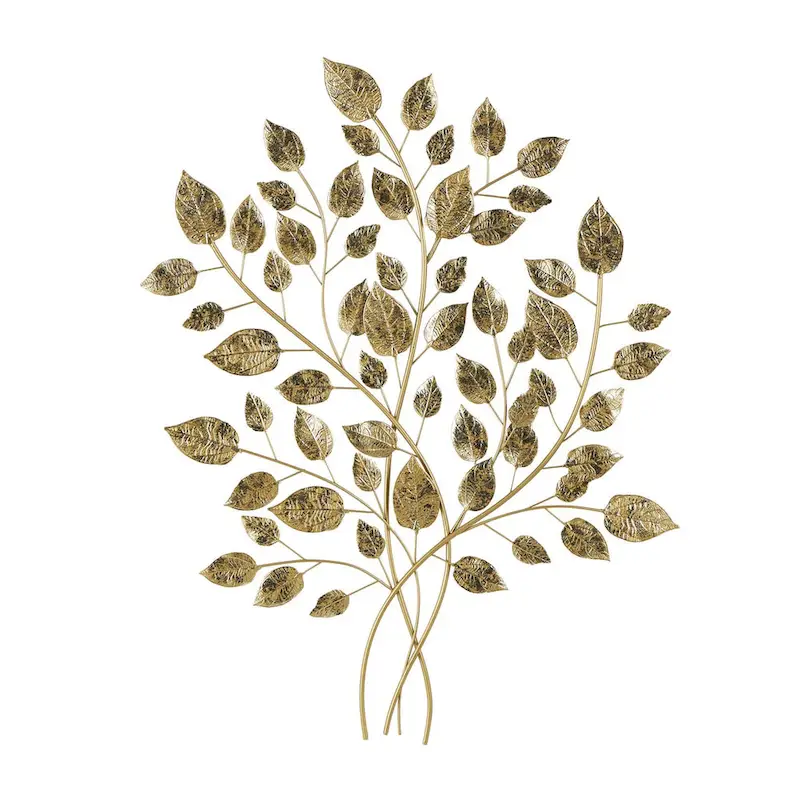 Athens Gold Leaves 33  High Iron Wall Art - N/A
