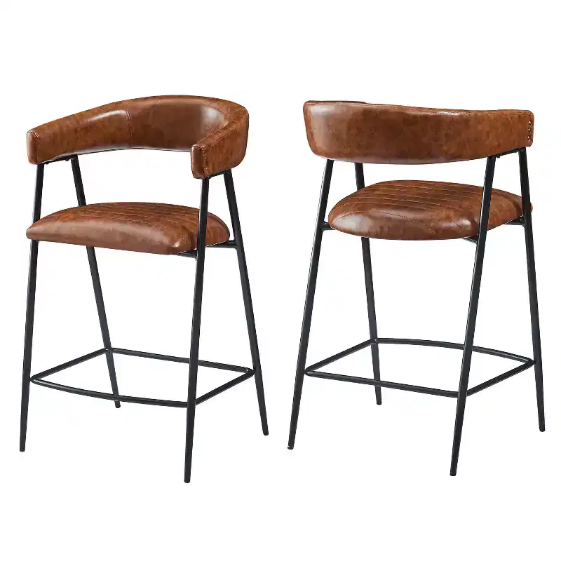 Christopher Knight Home Sara Upholstered 26 Faux Leather Iron Frame Counter Stool with Footrest, Brown