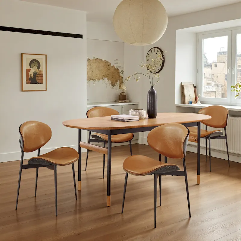 Set of 4 Mid-century Wood and Faux Leather Dining Chairs