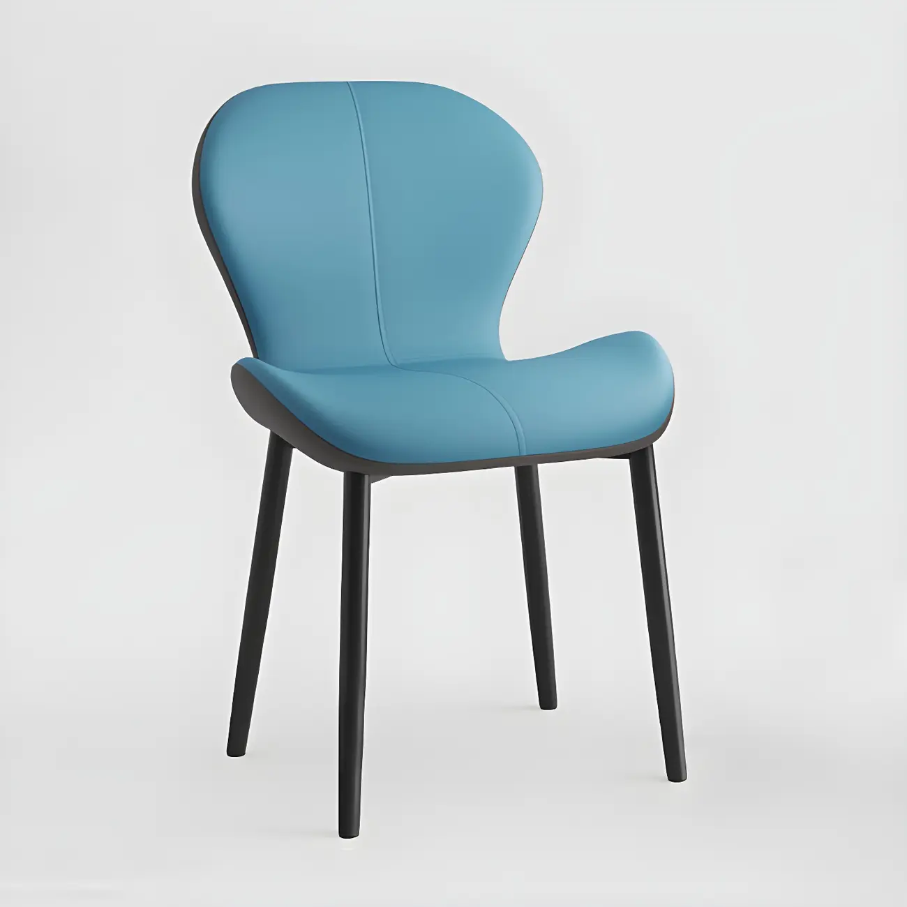 Art Deco Curved Back Leather Dining Chair Solid Back