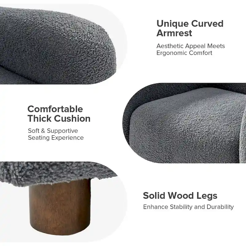 Wayne 35 Wide Boucle Upholstered Teddy Accent Chair with Solid Wood Legs by HULALA HOME