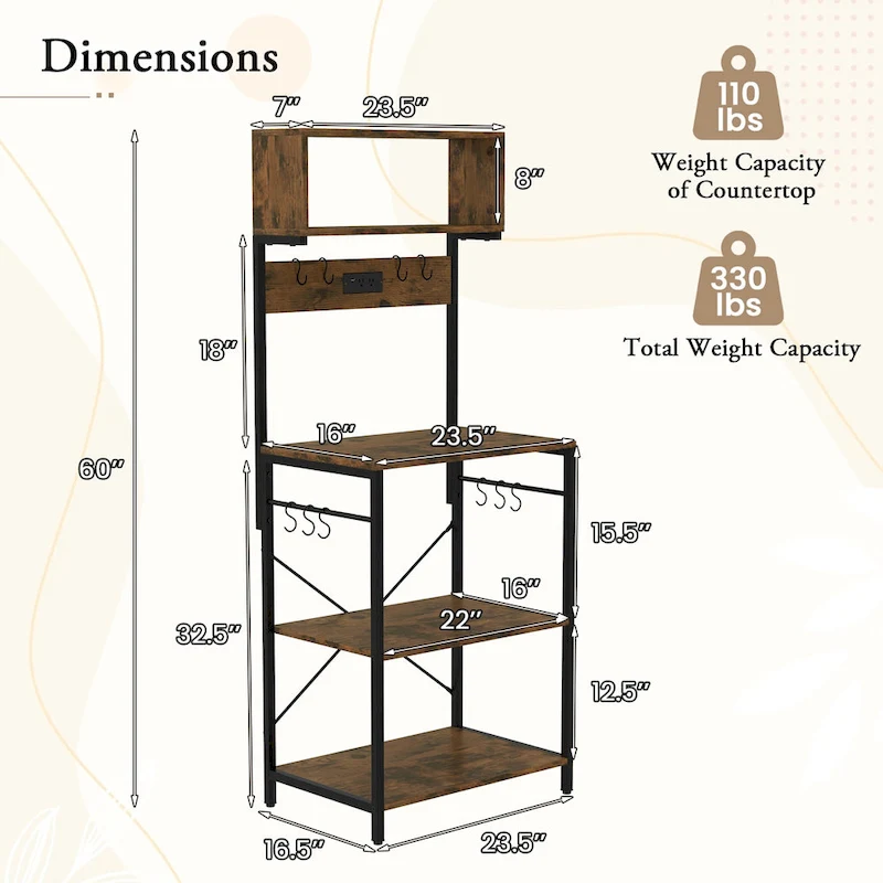 Costway Kitchen Bakers Rack 5-Tier Coffee Bar Station with Power - See Details