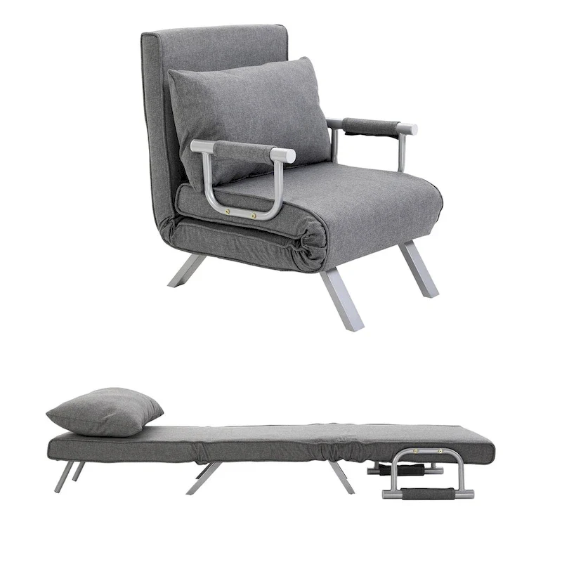 HOMCOM Small Futon Couch with Comfortable Fold Down Bed Surface for Guests, Adjustable Backrest Angles, & Stylish Design