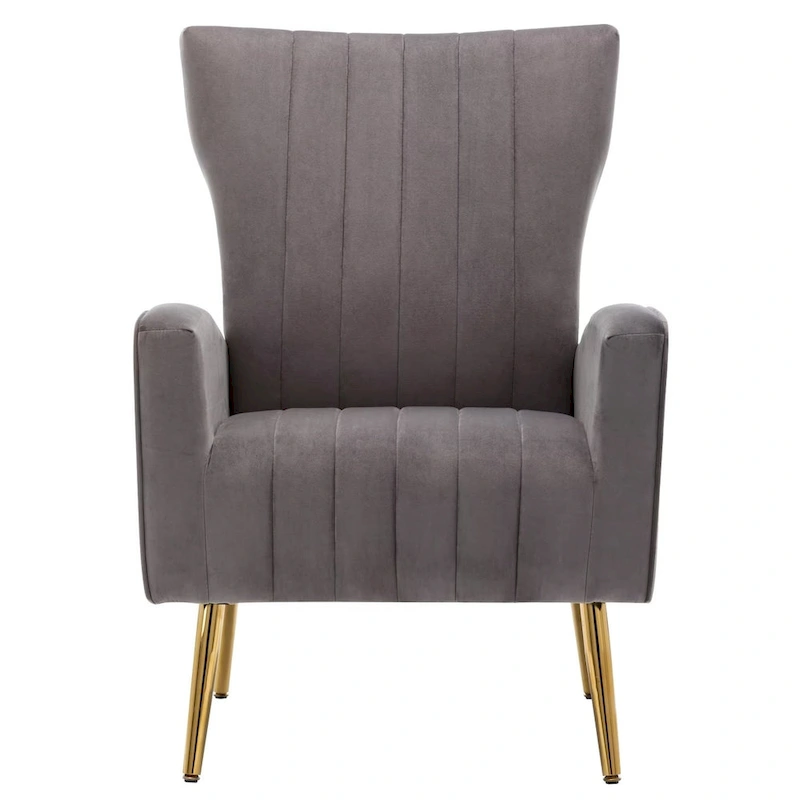 Velvet Comfy Accent Chair Cozy Arm Chair with Wingback and Gold Metal Legs