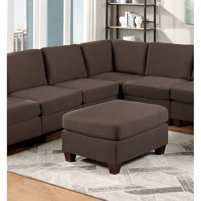 Linen-Like Fabric Upholstered Cocktail Ottoman