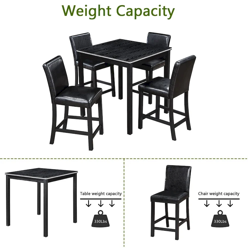 5 Piece Counter Height Table Set, Wooden Kitchen Table Set with Square Table and 4 Upholstered Chairs