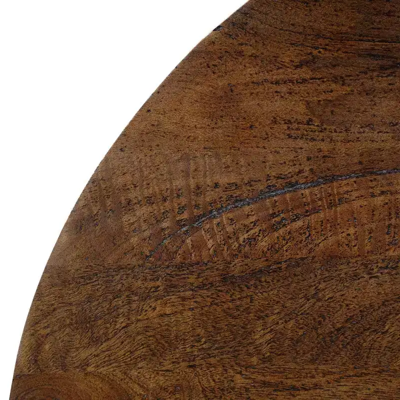 Royal Hampton Coffee Table | 35.5 Round Top | Drum Shaped Sandblasted Walnut Brown Mango Wood