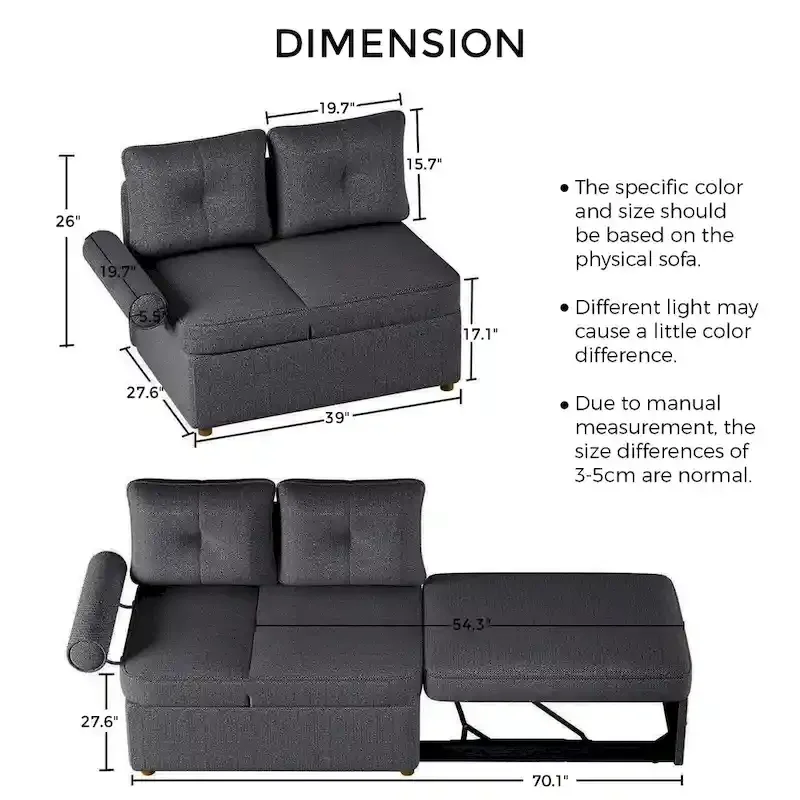 Hansabenne 4 in 1 Multi-Function Folding Sofa Folding Bed Single Futon Couch Guest Bed with 2 Throw Pillows