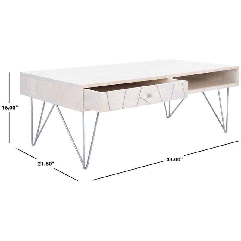 SAFAVIEH Nilgun 1-Drawer 1-Shelf Living Room Coffee Table - 43 W x 21.6 L x 16 H - 43Wx22Dx16H