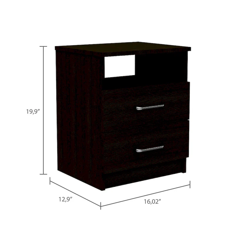 2-Drawer Nightstand with Open Shelf – Black / Dark Brown / Light Oak / White / Light Gray