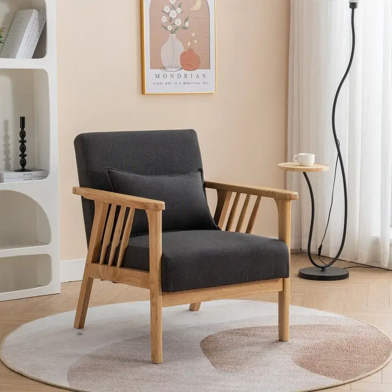 SEYNAR Mid Century Boucle Uplostered Soild Wood Accent Armchair with Pillow