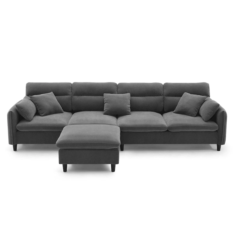 110  Modern L-Shaped Convertible 5-Seat Sectional Sofa with Removable Ottoman and 5 Cushions, Plush Chenille Fabric