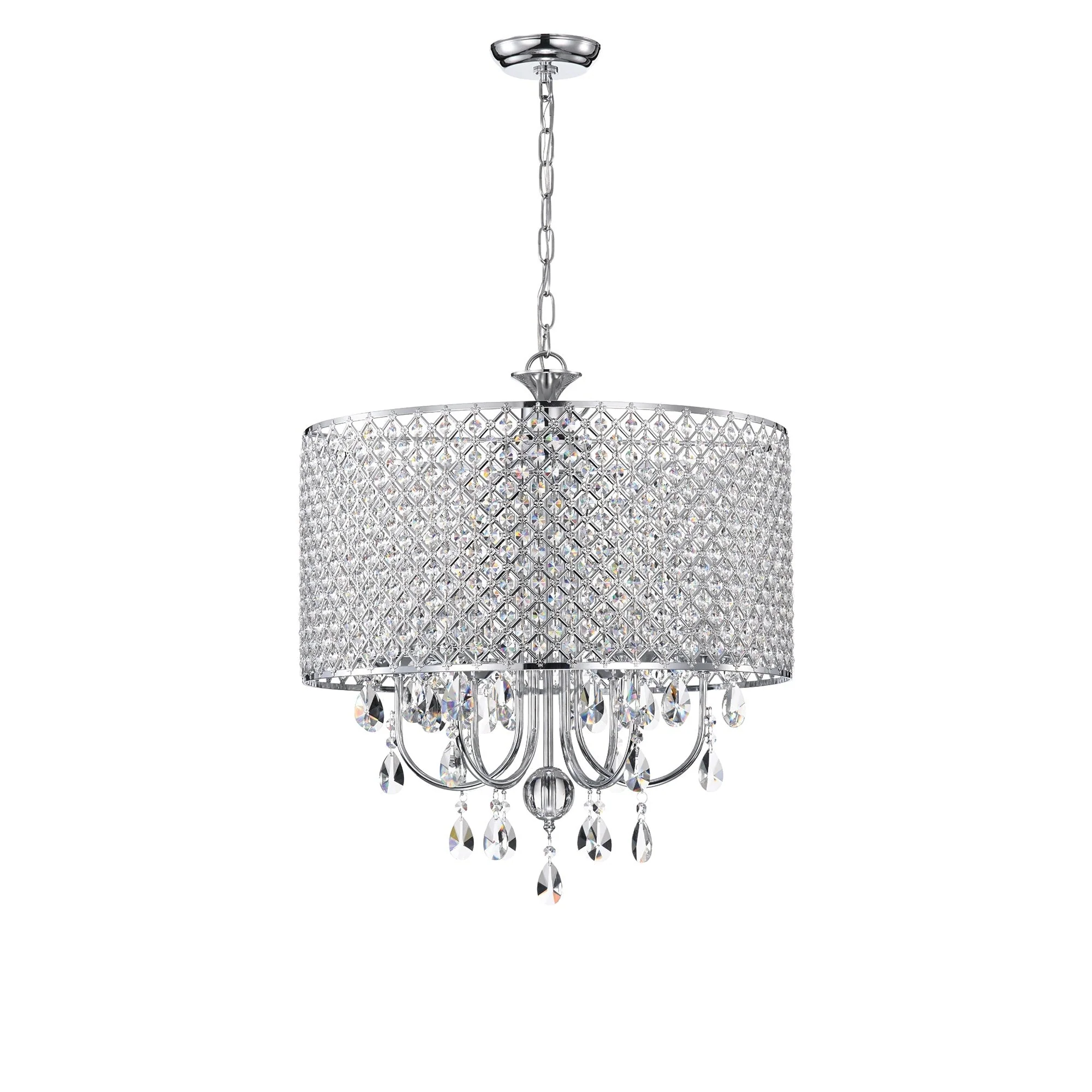 Round Beaded Drum Chandelier with Hanging Crystals