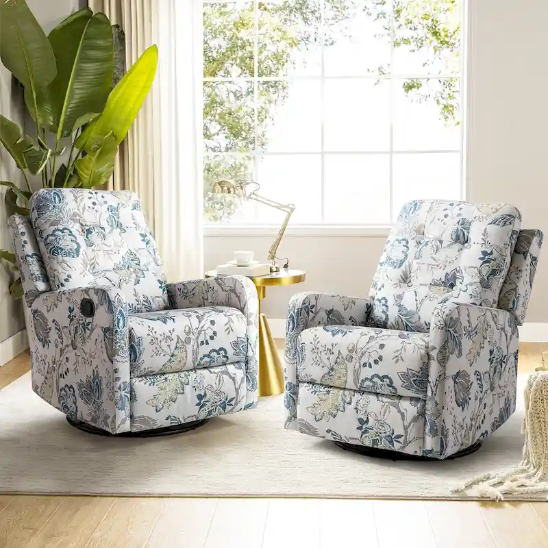 Manual Swivel Recliner with Tufted Back Set of 2