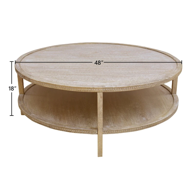 Rohan 48-inch Round Mango Hardwood Coffee Table with Shelf