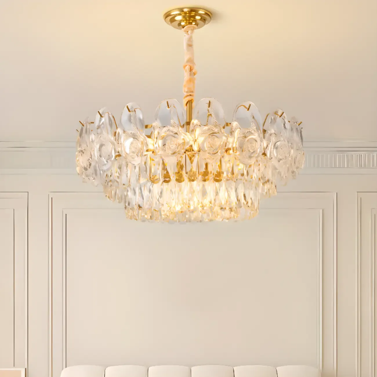 Modern Luxury Gold Tiered Crystal Round Chandelier
