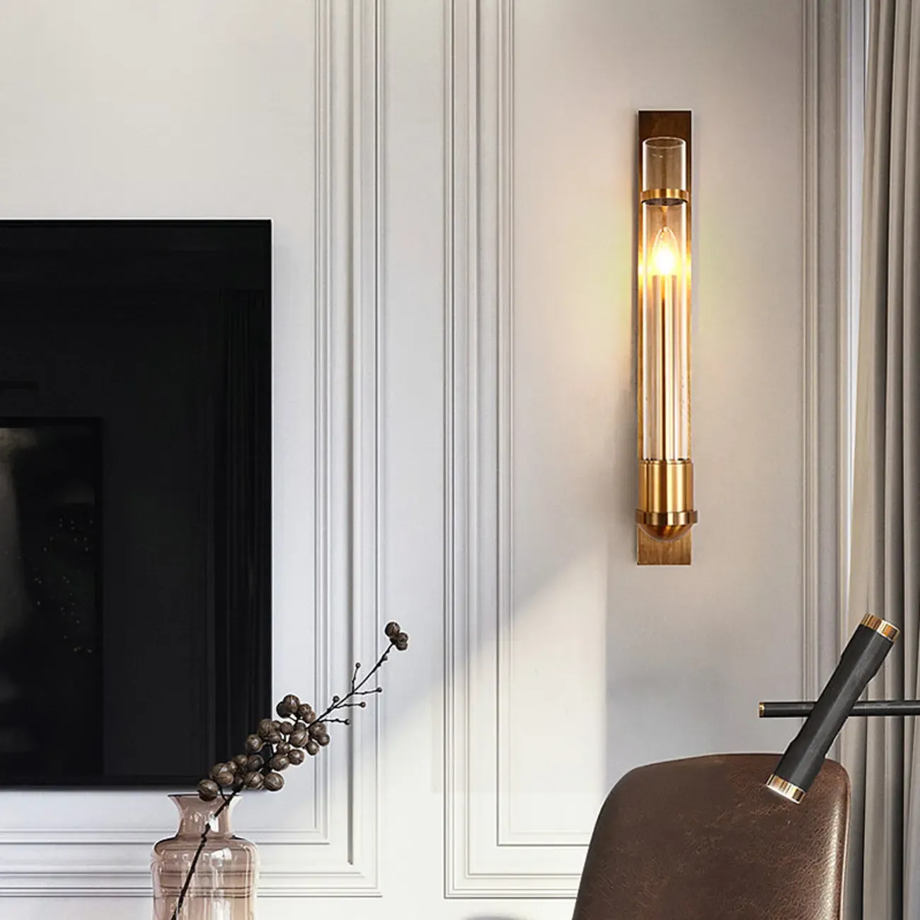 Medium Cylinder Glass Gold LED Wall Sconce Light Fixture