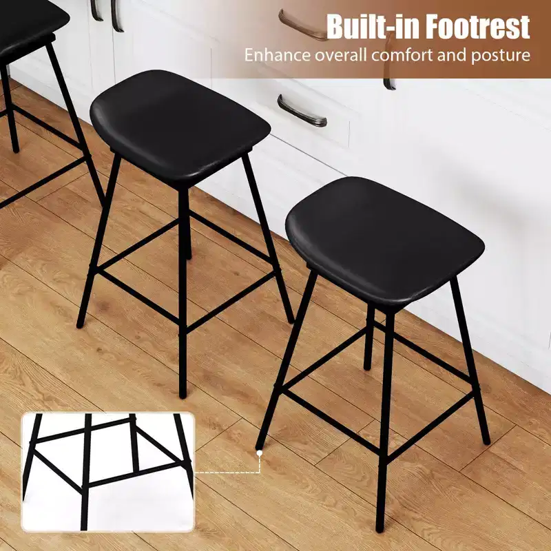 Costway Swivel Barstools Set of 2/4 Faux Leather Upholstered Backless Bar Height Chairs Black/Brown