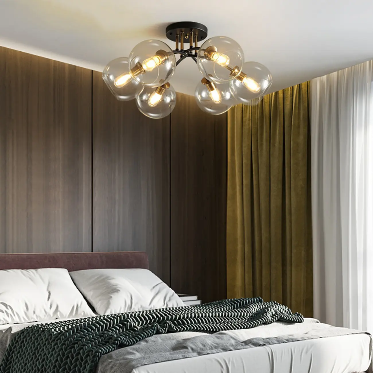 Modern Smoke Grey Glass Sphere Semi Flush Ceiling Light