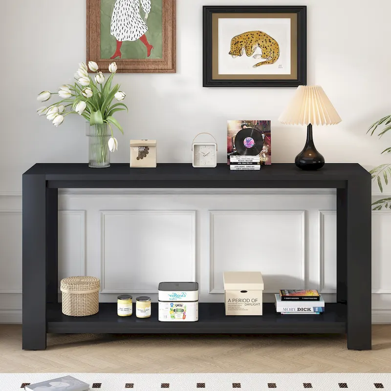 Narrow Long Entryway Console Table Side Table with Bottom Shelf