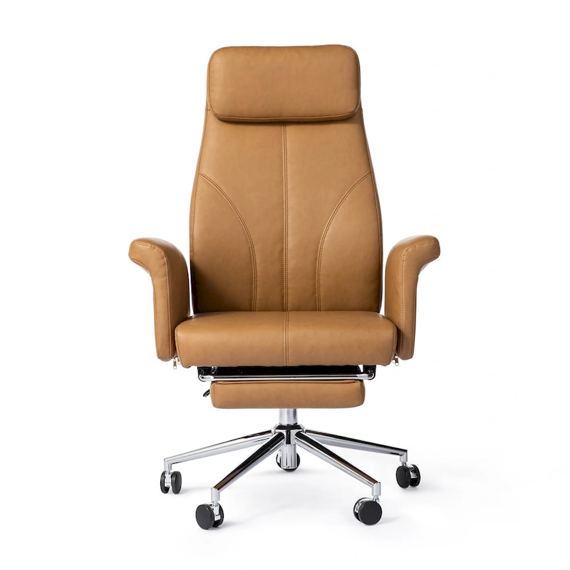 Glitzhome 49H Modern Adjustable Swivel High Back Ergonomic Office Chair with Armrest and Extendable Footrest