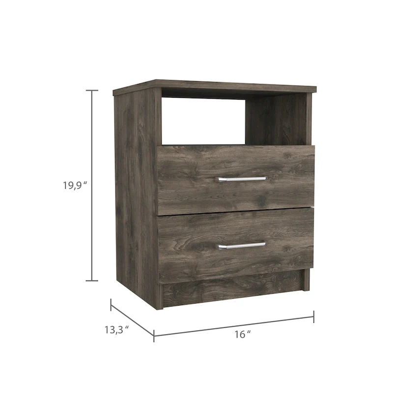 2-Drawer Nightstand with Open Shelf – Black / Dark Brown / Light Oak / White / Light Gray