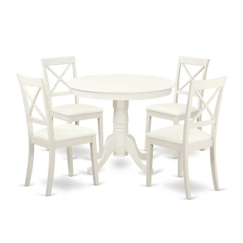 5-Piece Dining Set with 4 Chairs - White Wood Table for 4 People