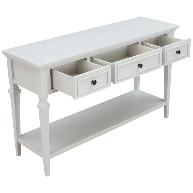 Classic Console Table with 3 Top Drawers and Open Style Bottom Shelf