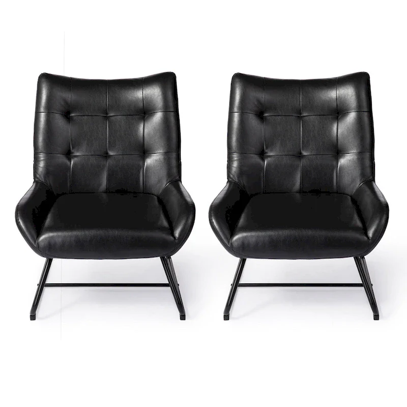 Glitzhome Set of 2 35.5H Leatherette Wingback Accent Chairs With Metal Legs